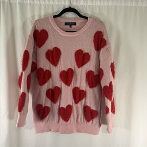 Simply Southern Sweater Women's XL Pink Red Fuzzy Hearts Pullover Long Sleeve